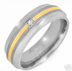 New Tutone TITANIUM  DIAMOND Wedding Band Ring  Size 10
