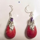 Bamboo Coral Amethyst Sterling Silver Teardrop Earrings