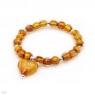 New Golden Italian Murano Glass 925 Sterling Silver Bracelet New Golden Italian Murano Glass 925 Sterling Silver Bracelet