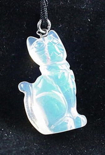 Hand Carved Opalite Cat Pendant Necklace