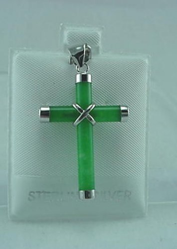 New Sterling Silver Jade Cross Pendant