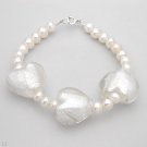 New White Murano Glass Sterling Silver Pearl Bracelet