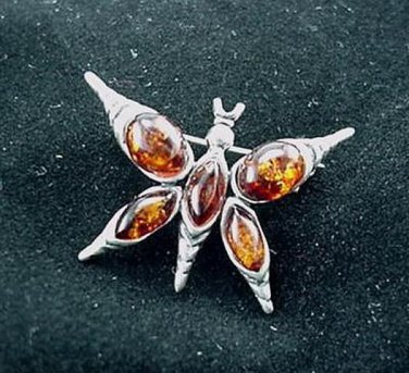 Baltic Amber Sterling Silver Butterfly Moth Pin Brooch