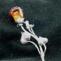 Large Baltic Amber Sterling Silver Rose Pin