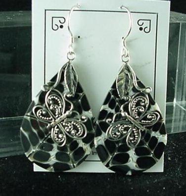 New Natural Shell  Inlay Sterling Silver Earrings Butterfly