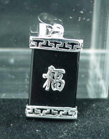 New Sterling Silver Black Onyx FU Pendant