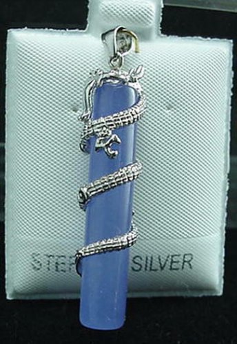 New Sterling Silver Lavender Jade Dragon Stick Pendant