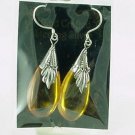 New Honey Amber Sterling Silver Teardrop Dangle  Earrings
