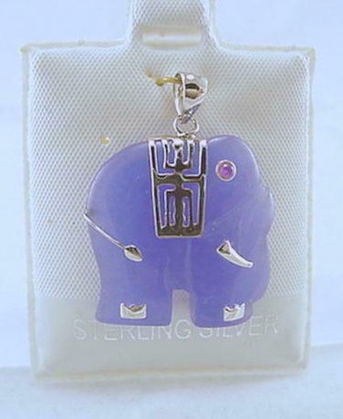 New Sterling Silver Lavender Jade Elephant Pendant