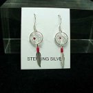 New Navajo Style Dream Catcher Dangle Sterling Silver Earrings Red