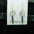 New Navajo Style Dream Catcher Dangle Sterling Silver Earrings  Blue