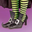 Black Vinyl Witch Shoe Covers with Faux Gold Buckles Halloween Costume Accessory