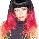 Womens Long Multi-Colored Ombre Wig with Black Red & Blonde Highlights Costume Accessory
