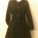 M- Black Hooded A-Line Wool Mid length Coat