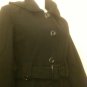 M- Black Hooded A-Line Wool Mid length Coat