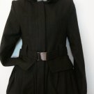 S- Black Wool Belted Bubble Skirt Coat
