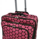 Polka Dot Print Designer Large Laptop Rolling Briefcase w/ Shoulder Strap! (Brown/Pink)