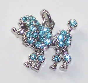 Poodle Dog with Light blue crystal charm/pendant C018 - Free Shipping Charms