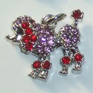 Poodle Dog with Pink n Red color crystal charm/pendant C022 - Free Shipping Charms