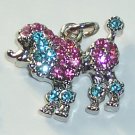Poodle Dog with Pink n Blue color crystal charm/pendant C023 - Free Shipping Charms