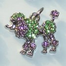 Poodle Dog with Pink n Light Green color crystal charm/pendant C024 - Free Shipping Charms