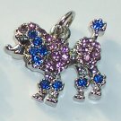 Poodle Dog with Blue n Pink color crystal charm/pendant C025 - Free Shipping Charms