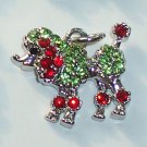 Poodle Dog with Red n Green color crystal charm/pendant C026 - Free Shipping Charms