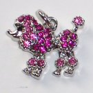 Poodle Dog with Pink color crystal charm/pendant C027 - Free Shipping Charms