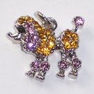 Poodle Dog with Yellow n Pink color crystal charm/pendant C028 - Free Shipping Charms