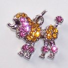 Poodle Dog with Pink n Yellow color crystal charm/pendant C030 - Free Shipping Charms
