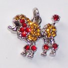 Poodle Dog with Red n Yellow color crystal charm/pendant C031 - Free Shipping Charms