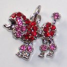 Poodle Dog with Red n Pink color crystal charm/pendant C029 - Free Shipping Charms