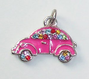 Pink Car shape with Crystals Charms/Pendants C009 - Free Shipping Charms