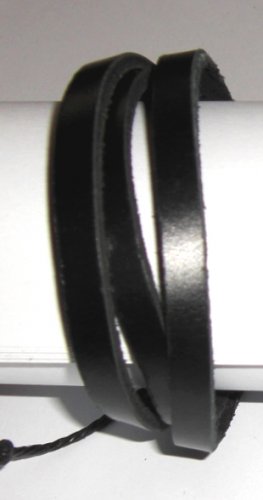 Free Shipping b17 Unisex New Black clr Leather Bracelet Sufer Band - 3 strands