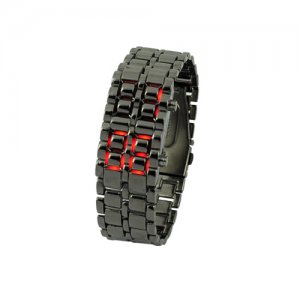 Lady Desgin Carbonized Steel LED Binary Wrist Watch Black With Red Light Display