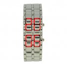 Iron Faceless Red LED Binary Wrist Watch Silver