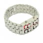 Iron Faceless Red LED Binary Wrist Watch Silver