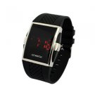 Red LED Digital Binary Wrist Watch Mirror Watch with Black Silicone Band