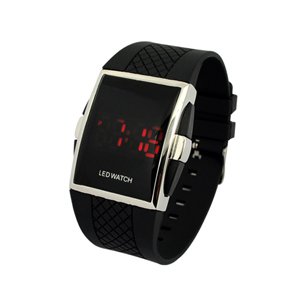 Red LED Digital Binary Wrist Watch Mirror Watch with Black Silicone Band