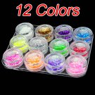 New 12 Pcs Hexagonal Glitter Paillette Nail Art Powder 12 Colors