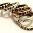 Popular Vintage Punk-style text Wishing Rings-Hope, Love, Peace, Wisdom, Luck, Free, Belief, Courage