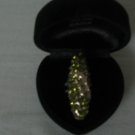 D006: Green Swarovski Stone Ring with leaf engraving on gold base.