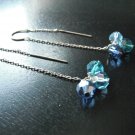"Threader" Earrings with Multi-blue Swarovski Dangles