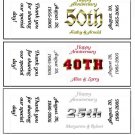 150 - 25th 40th 50th ANNIVERSARY Candy Labels Wrappers Favors