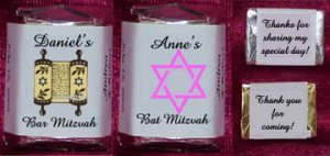 150 Bar Bat Mitzvah CUSTOM Candy Labels Wrappers Favors