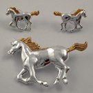 Gold & Silvertone Metal / Post (earrings) / Horse Pendant And Earring Set