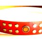 EMMANUEL RED LEATHER STONE STUDDED BELT WITH TOOLED SILVER BUCKLE Size S