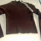 Brown SILK Blend Sweater White Shoulder Zipper Sm ++++
