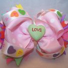 Boutique Pink Valentine’s Day Hair Bow with Conversations Hearts