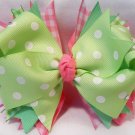 Boutique Pink and Green Hair Bow with Rhinestone Bling
